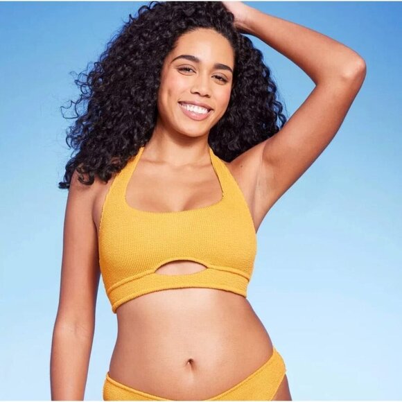 Shade & Shore Other - Shade & Shore Medium 8-10 Orange Textured Cut-Out Halter Style Bikini Swim Top